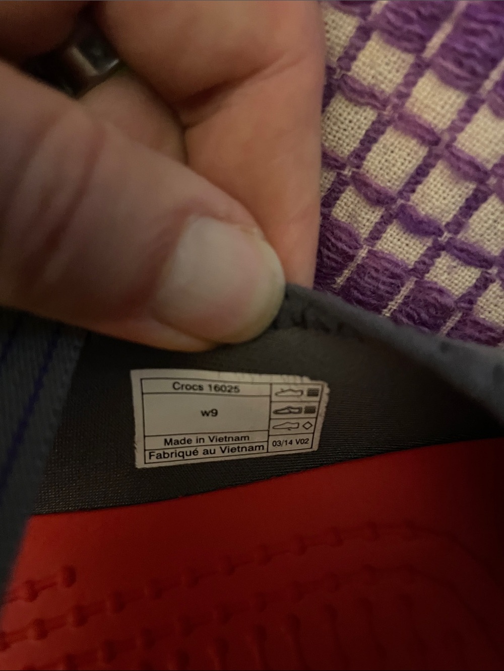 CROCS Gray Mary Jane Flats with Purple Trim and Red Insole - Picture 7 of 7